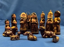 14 Pc Tonala Mexican Folk Art Pottery Clay Hand Painted Nativity Scene