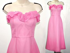Post Meridiem Strapless Ruffle Corset Taffeta Midi Dress in Pretty Pink sz S