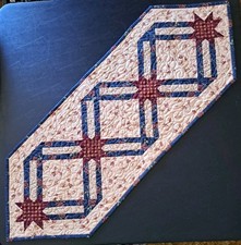 Handmade Quilted Table Runner 4th Of July Patriotic Red Blue Beige 43" X 15.5"