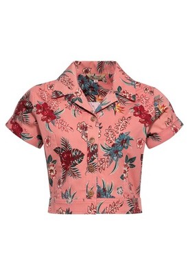 QUEEN KEROSIN Damen Cropped Top Hawaii Retro Bluse 50s Hibiscus Hibiscus