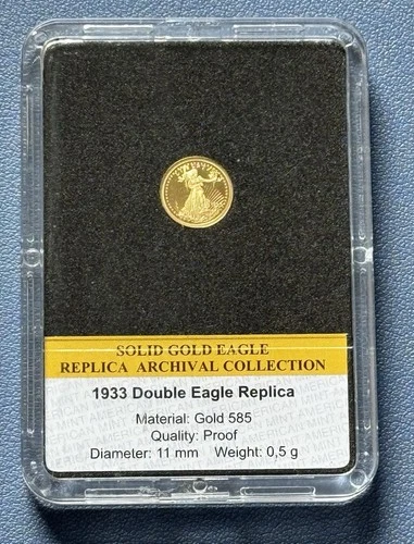 O.5g 14ct (.585 Ag) Gold Proof Coin American Mint Capsule Double Eagle Rep (1)