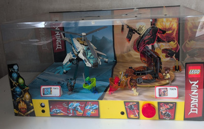 Lego Ninjago Feuer & Eis Store Display 70673 & 70674 Lichter und Bewegung - funktioniert