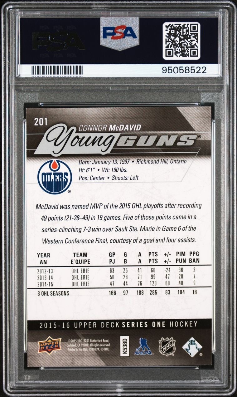 2015 Upper Deck 201 CONNOR MCDAVID RC PSA 8 OilersRookie G2U view 2
