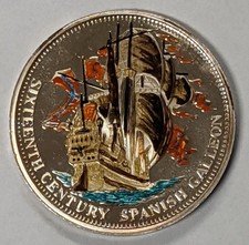 1 oz .999 Silver ~ 16th Century Spanish Galleon Ship Colorized Bullion Art Round 105.26 per troy oz