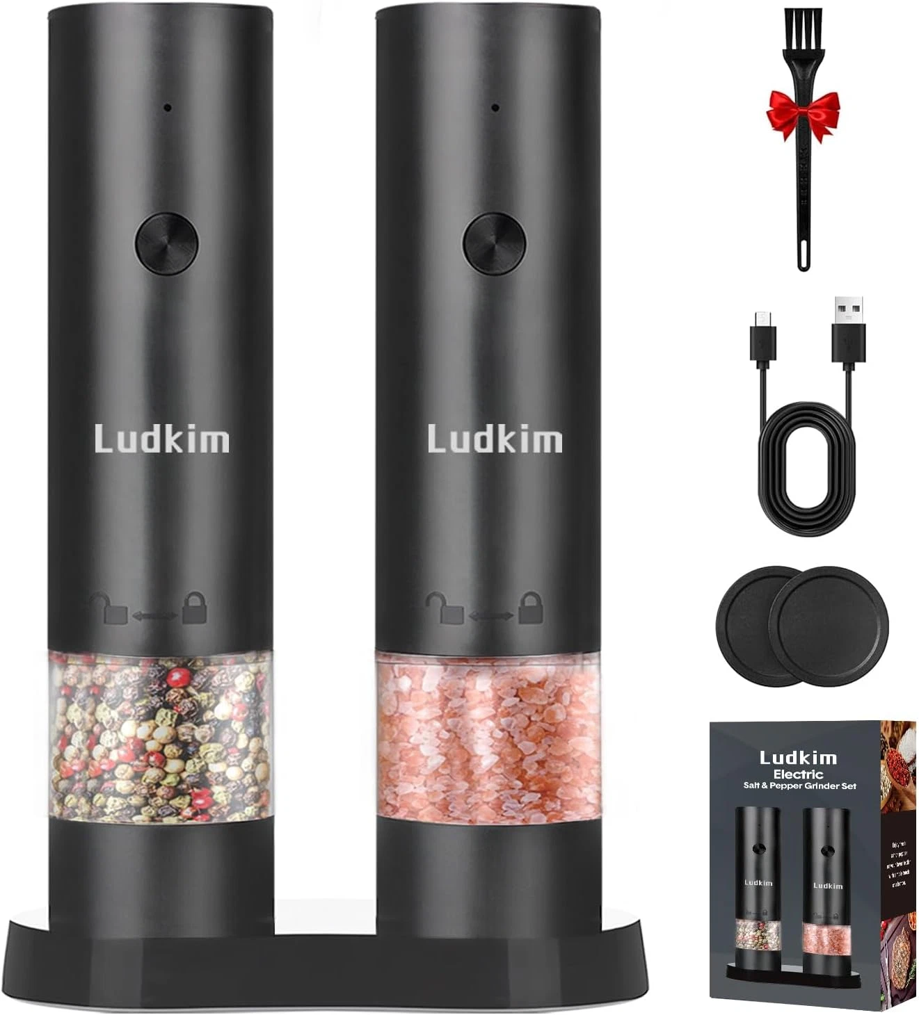 Electric Salt and Pepper Grinder Set,Usb-C Rechargeable Pepper Mills with Adjust