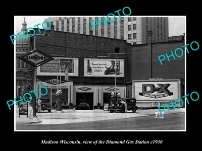 #ad #ad Madison Wisconsin The Diamond Gas Station c1930 Old Large Historic Photo AU $9.00