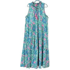 Lilly Pulitzer Malone Maxi Dress XXL Pink Good Hare Day Tiered Tassels Coastal
