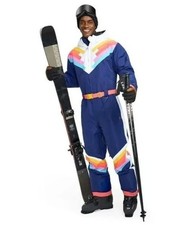 NWT Tipsy Elves Men's Santa Fe Shredder Snow Suit Ski Navy Rainbow Stripe Size L