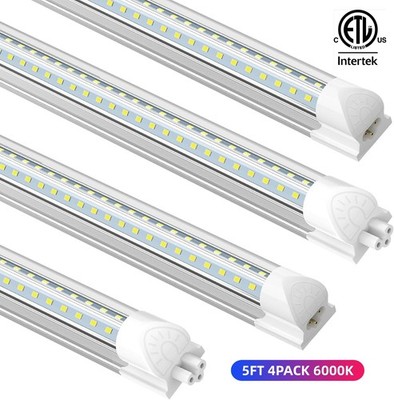 4 Pack T8 5FT LED Tube Light 50W Garage Linkable LED Shop Light Fixtures 6500K