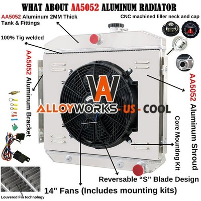 For 1955 1956 1957 Chevy Bel Air Del Ray 6CYL 3 Row Aluminum Radiator Shroud Fan