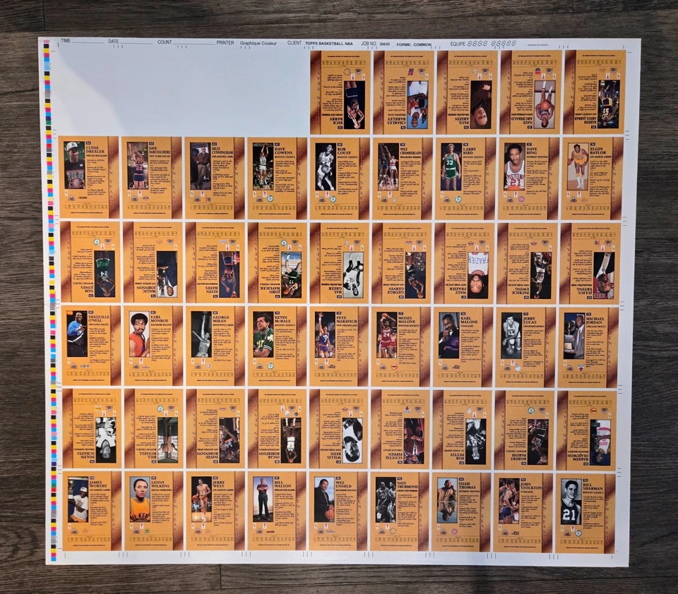 Hoja de 88 tarjetas de baloncesto Topps 1996-97 sin cortar - Jordan, Shaq, Pippen, Barkley Foto 2 de 4