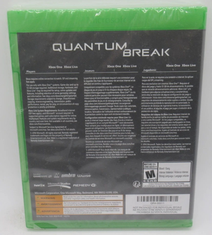 QUANTUM BREAK GAME FOR MICROSOFT XBOX ONE, HAVOK, COMPLETE FACT. SEALED - Image 2 of 2