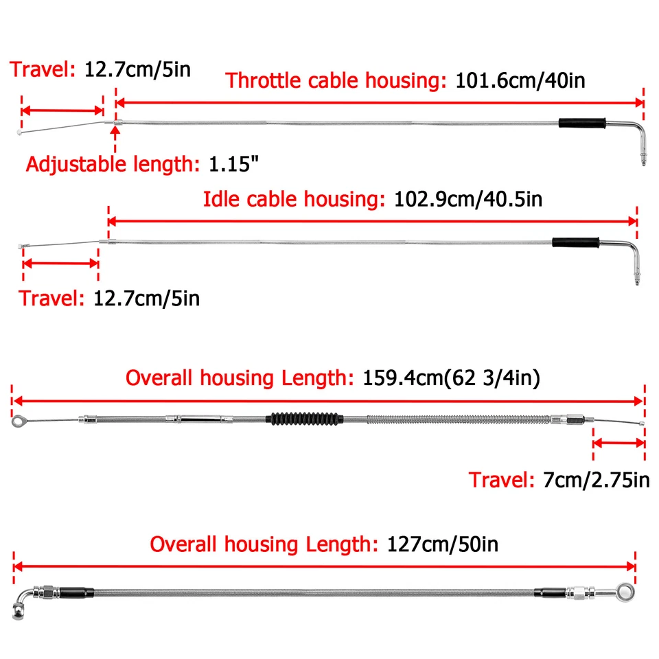 16”-18" Bar Brake Clutch Throttle Cable For Harley Sportster 1200 883 XL Non-ABS - Image 2 of 4