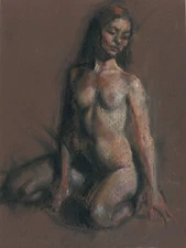 SEATED FEMALE FIGURE Model Study DRAWING Pastel Painting Contemporary Fine Art