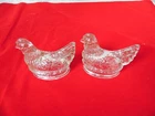 TWO Vintage 1940's J. H. Millstein Clear Glass Hen Chickens Jeanette PA.  X 2