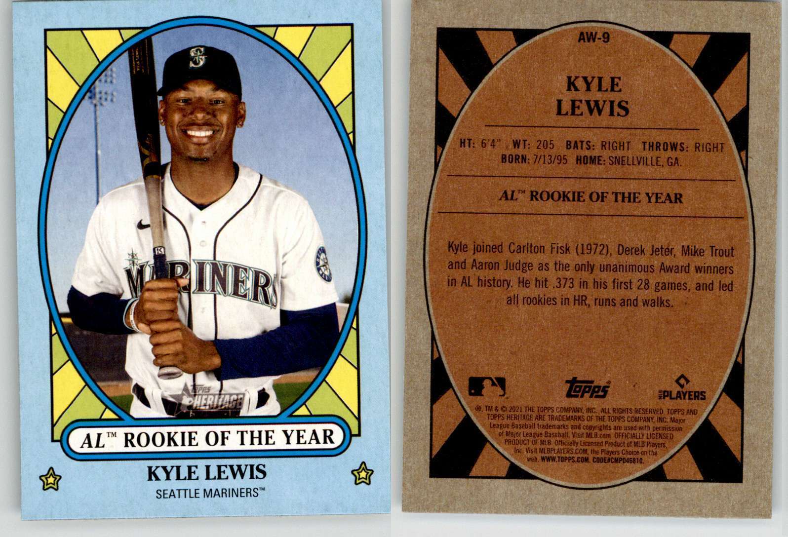 Kyle Lewis 2021 Topps Heritage Award Winners AW-9 Mariners