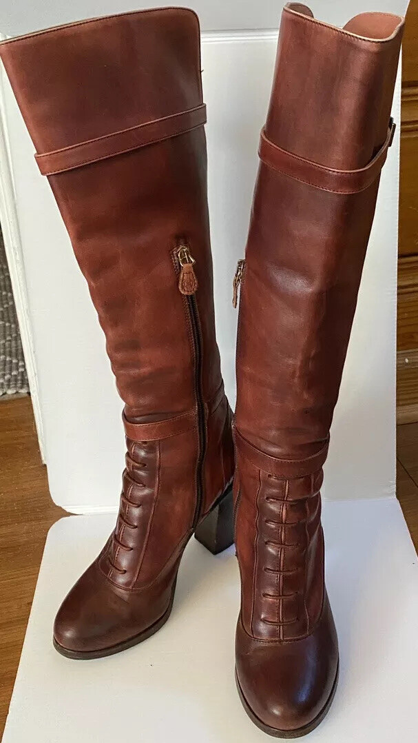 Capezzani Leather Boots EUR 35 chestnut brown Knee high buckle