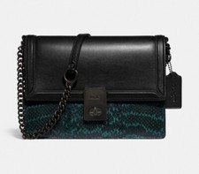 Coach Hutton Shoulder Bag 89069 Crossbody Black Green Exotic Leather £495 Purse