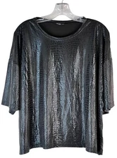 Shein Curve Short Sleeve Black Reptile Print Women's Crop Top Size 2XL