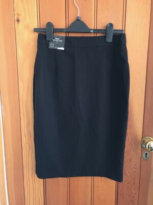 New Look eleganter schwarzer Krepp Bleistiftrock gefüttert Büro UK 10 neu mit Etikett