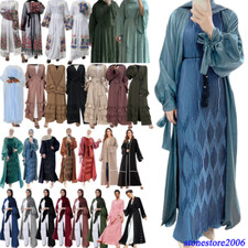 Open Abaya Kimono Cardigan Dubai Jalabiya Women Muslim Maxi Dress Kaftan Robe