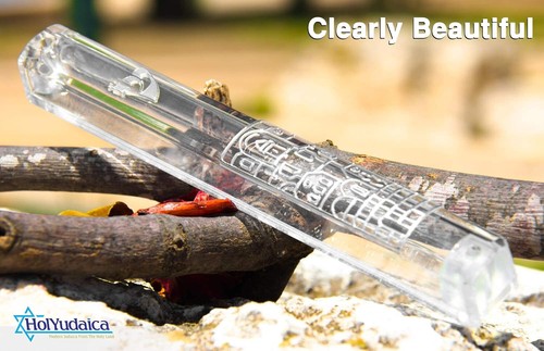 Yudaica Lucite Mezuzah Case with Jerusalem Wall Decoration, fit up to 12cm long.