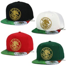 MEXICAN MEXICO Hat Gold Federal Logo Eagle Flag Flat Bill Snapback Baseball Cap