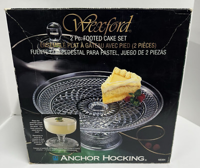 Vintage Anchor Hocking Wexford Clear Glass Footed Cake Stand/Punch Bowl with box