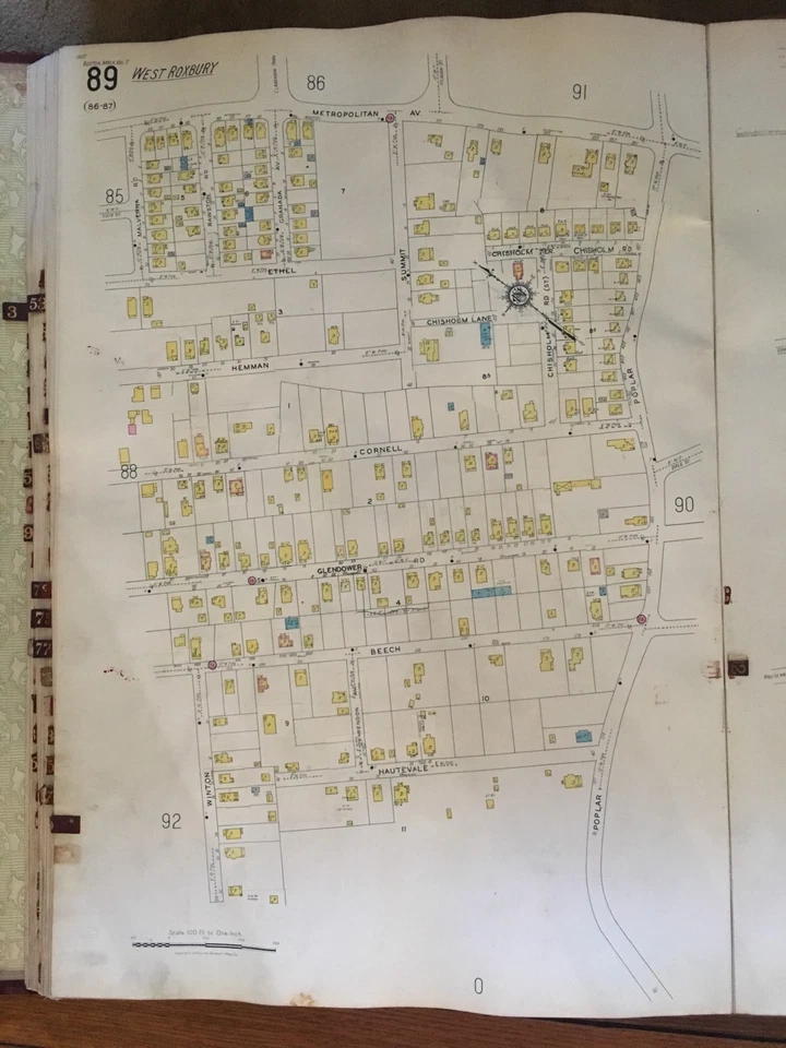 Boston Roslindale Glendower Road Atlas 1928 mapa placa 88 y 89 Foto 2 de 3