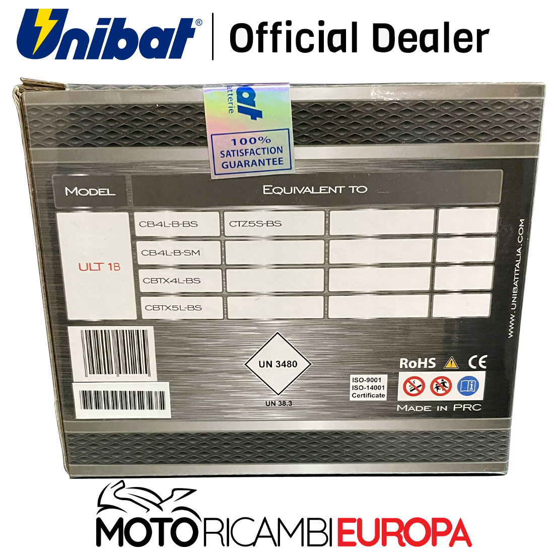 Batteria Al Litio Unibat ULT1B, 12V 2.5Ah, CCA 150A, Peso 0.51kg, Dimensioni 113x70x85mm - Equivalente A CBTX4L-BS E Altri