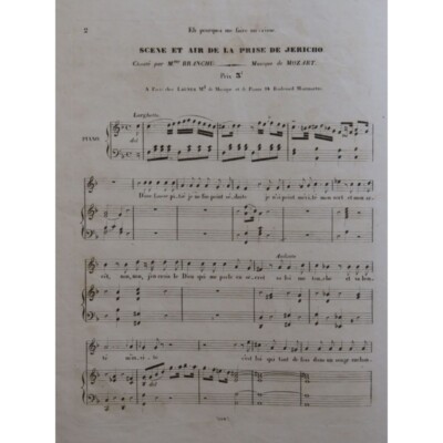 Mozart W. A. Scene and Air from The Capture of Jericho Singing Piano ca1840