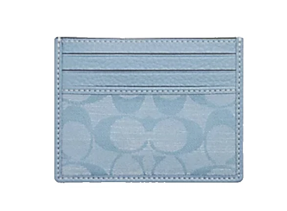 Coach Slim ID Card Case in Signature Chambray Light Blue Nwt CH100