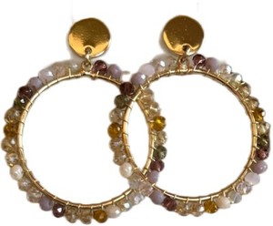 Authentic Stunning Hoop Earrings Multi-Color Pastel Beads Gold Plated Hoop Stud Closure
