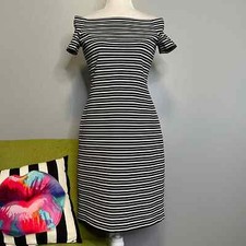 Ann Taylor Black White Striped Off The Shoulder Cocktail Sheath Dress 2
