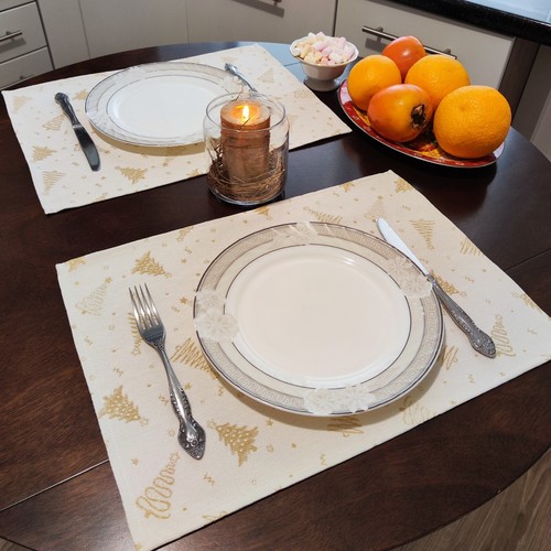 Juego de manteles de mesa de Navidad tapiz dorado manteles de mesa manteles de vacaciones - Imagen 3 de 8