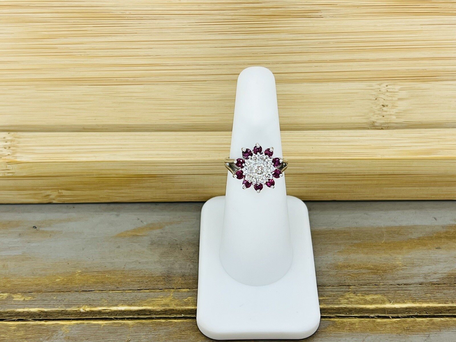 14kt Solid White Gold .50ctw Natural Ruby & .33ct… - image 1