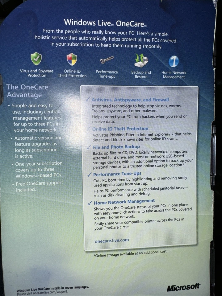 Microsoft Windows Live One care Software Antivirus Antispyware with Product Key - Image 2 of 3