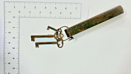 Scheletro vintage 3 chiavi legno vecchia scuola fob originale strana palla unica originale - Foto 5 di 5