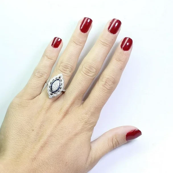 Art Deco Halo Style Women's Wedding Ring With 1.25CT Simulated Shiny Sapphire - Image 4 of 4