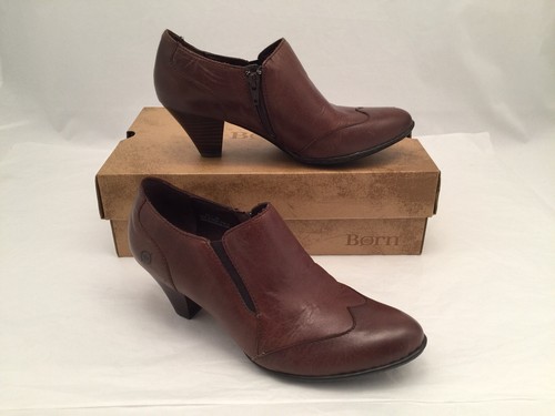 Born 8.5 Zippered Bootie Louella Brown Leather M/