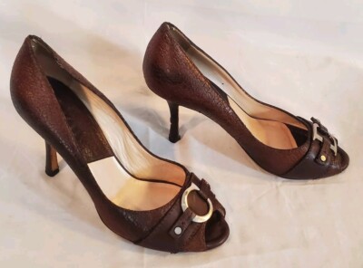 CHRISTIAN DIOR Women's 38.5, 8 Leather CD Lego Peep Toe