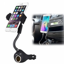 CAR MOUNT CHARGER HOLDER DC SOCKET USB 2-PORT CRADLE SWIVEL PLUG-IN for PHONES
