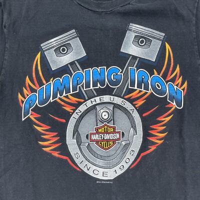 Harley Davidson Black T-Shirt Men's Sz S Pumping Iron Hands Beefy