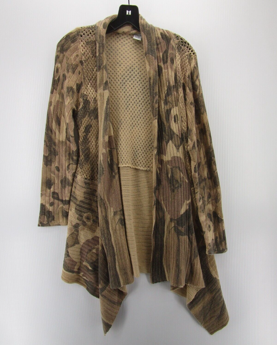 Alberto Makali Sweater Women Large Brown Wool Blend Open Cardigan