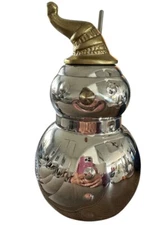 Cocktail Shaker Pier 1 Imports Metal Snowman Figurine With Straw & Brass Hat 8”
