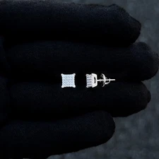 6mm Square Moissanite Cluster Earrings, 0.24ct Diamond Studs