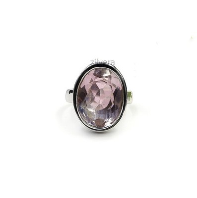 Faceted Morganite Silver Ring Handmade Artisan Jewelry Oval Stone Boho Style