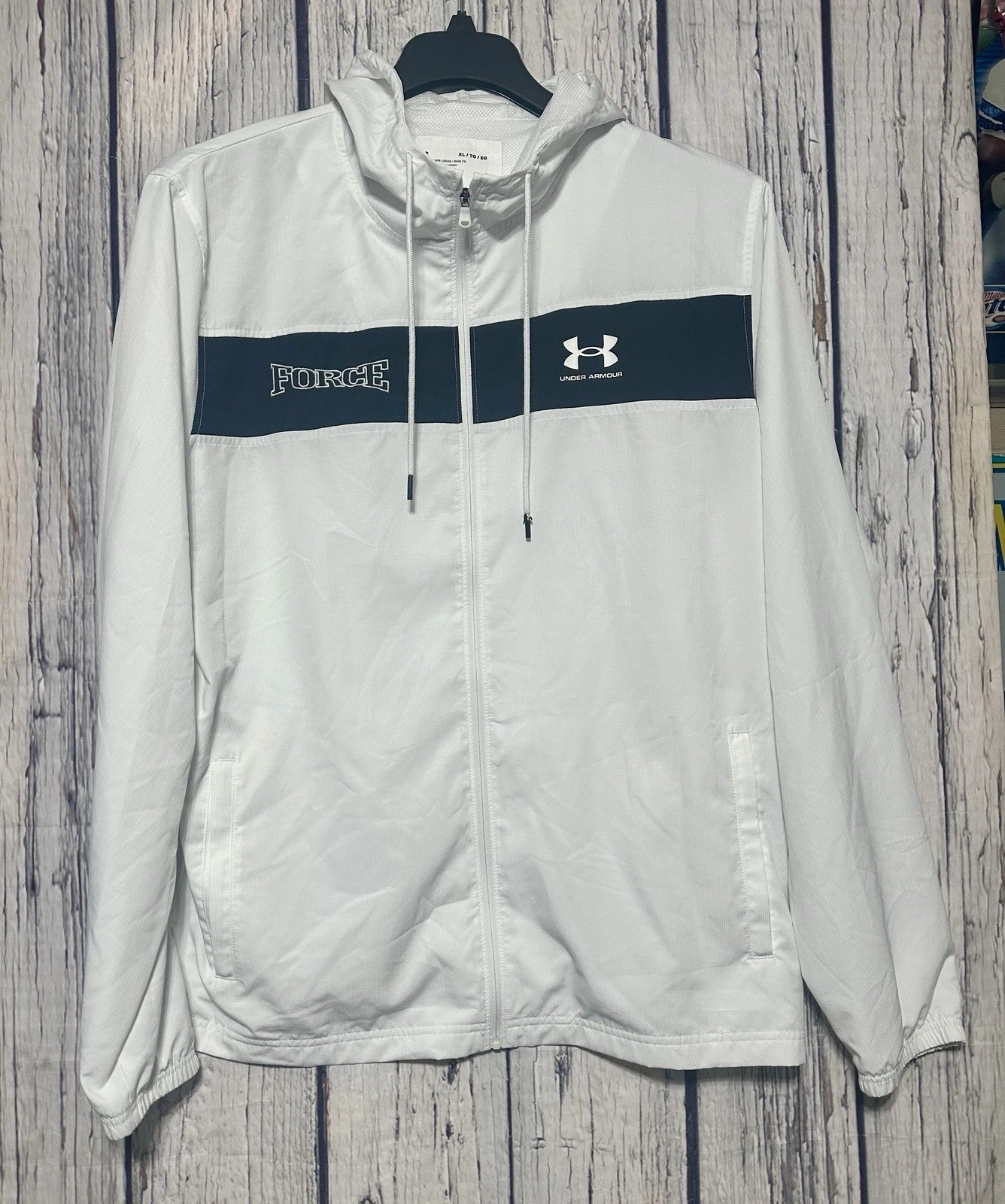 Under Armour Windbreaker Jacket Men's XL Loose Fit White Black San Antonio Force