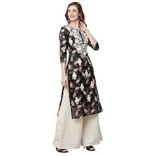 Women's Mulmul Cotton Printed Straight Lucknowi Chikankari Ethinic Wear Kurta.