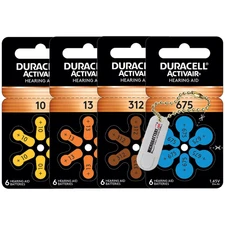 Duracell Size 10 / 13 / 312 / 675 Hearing Aid Batteries (60 Pack) + Keychain